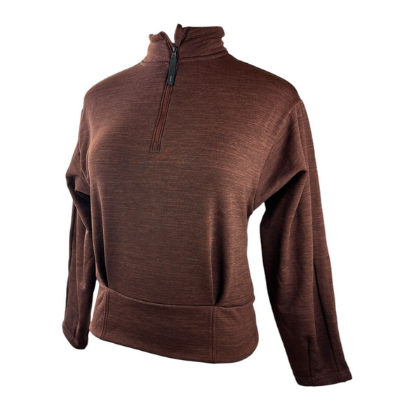 Athleta Altitude Polartec Half Zip Sweatshirt Mahogany Heather Brown Crop Small - Picture 12 of 14